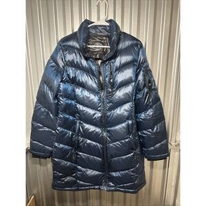 Andrew Marc Packable Lightweight Premium Down Puffer Jacket Blue Women Sz L